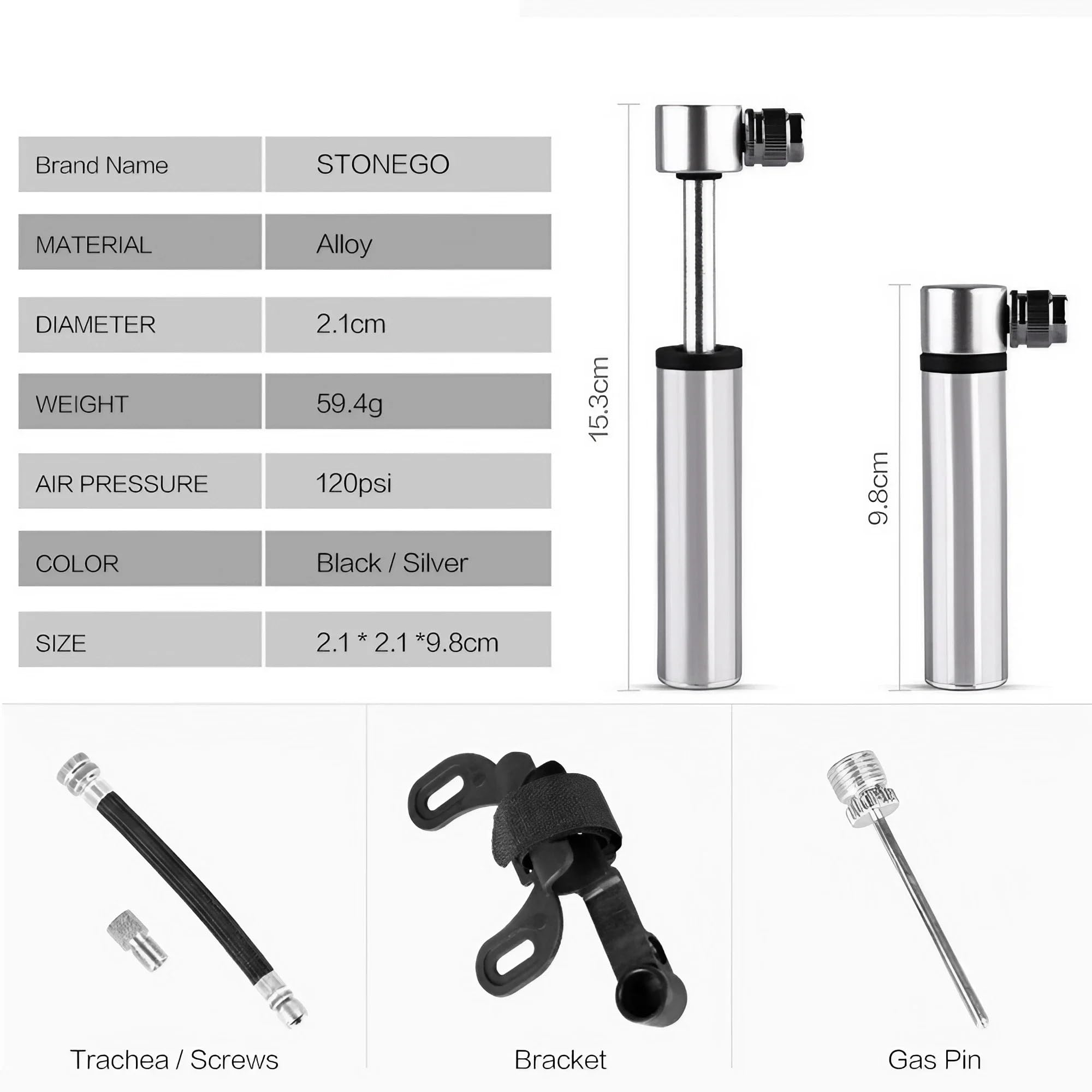 Bomba De Bicicleta Portátil Mini Bomba de Bicicleta 120 PSI, válvula Presta/Schrader Alta presión, Ultraligera y portátil