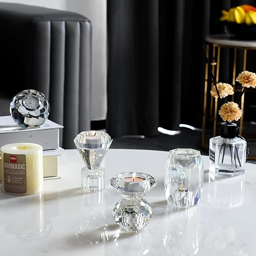 Miniatura 7 de Portavelas de cristal transparente, juego de 3 candelabros transparentes para velas cónicas de pilar, fiesta, boda y decoración de portavelas de