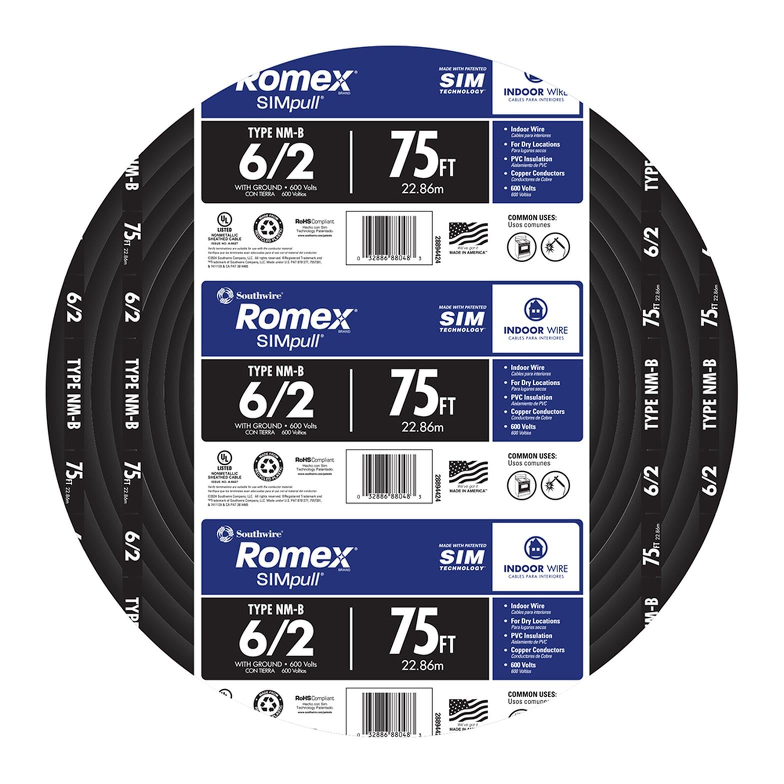 75 ft. 6/2 NM-B Wire - Black, 75 Feet - Image 2