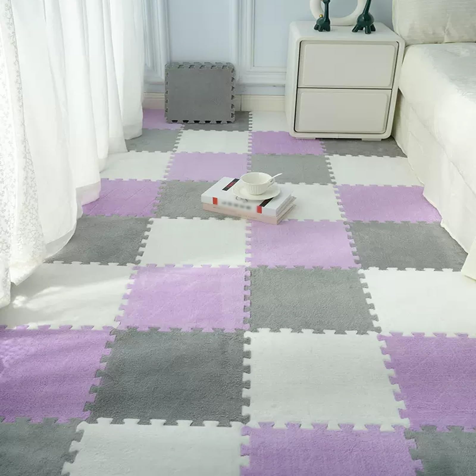 Tapis mousse EVA poils longs isolant phonique et lavable pour protection sol