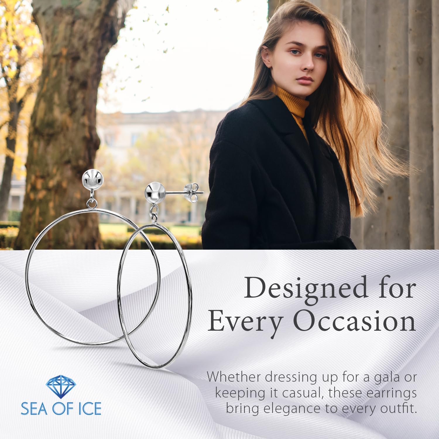 Sterling Silver Polished Open Round Drop Hoop Earrings 5mm Bead Post Dangle Earrings for Women - Image 7