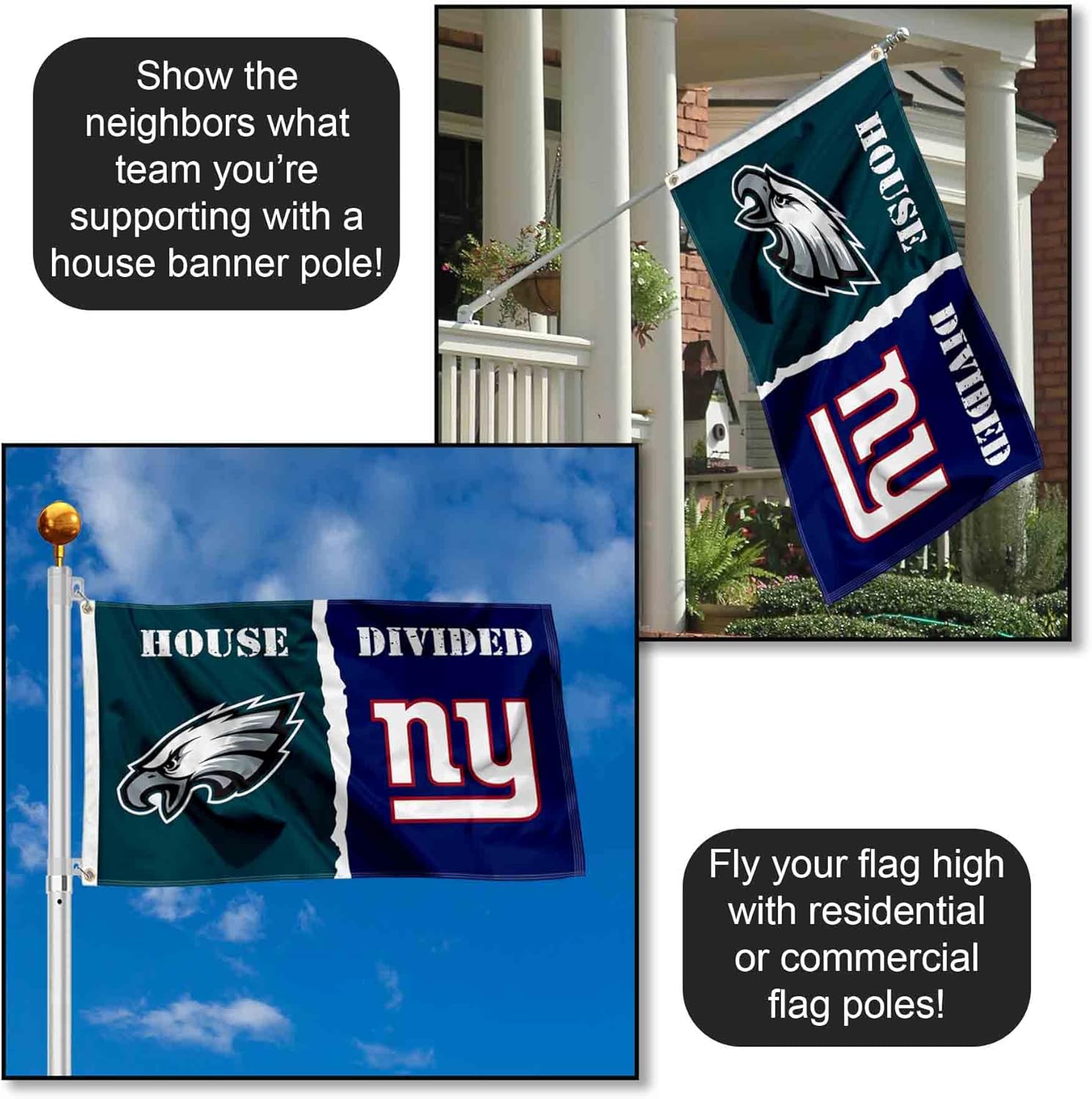 Eagles and Giants House Divided Flag Rivalry Banner - Image 3