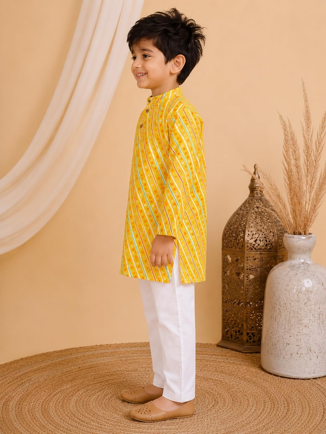 Superminis Cottton Full Sleeves Lehariya Printed Kurta Pyjama Set for Boys image 4