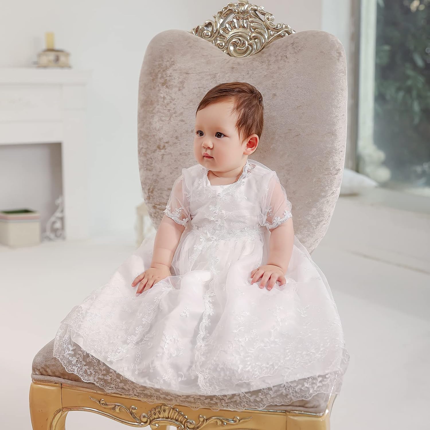 Baby Girl Baptism Dress 3PCS Infant Embroidered Christening Formal Gowns Outfit for Party Wedding - Image 4