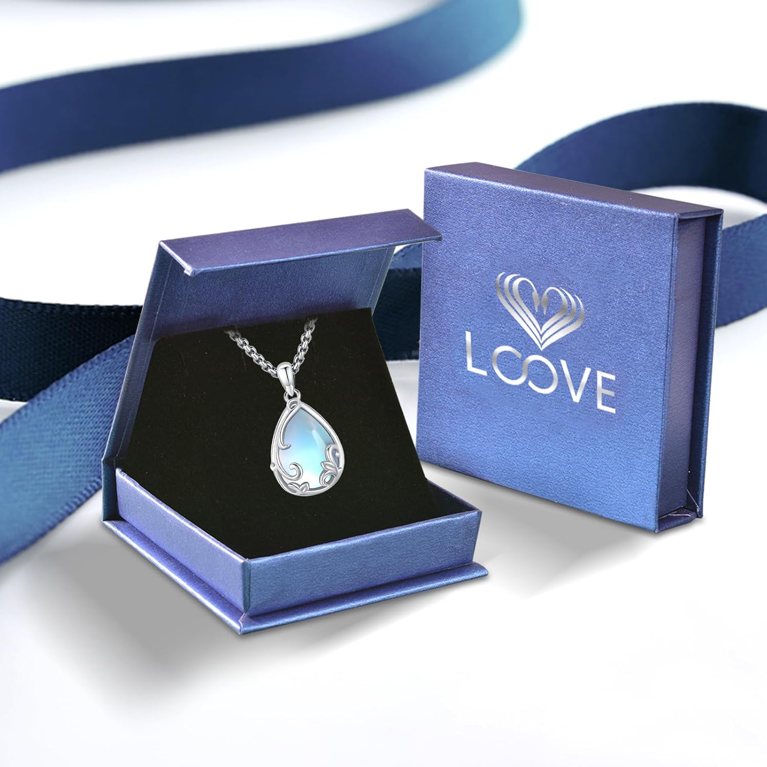 Filigree Teardrop Stone/Moonstone/Turquoise Necklace for Women Sterling Silver Jewelry - Image 5