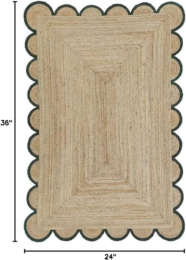 Mahima Jute Scalloped Rug Bohemian Rug Decor Rug Handwoven Rug Custom Rug Decorative Rug (Green, 2x10 ft)
