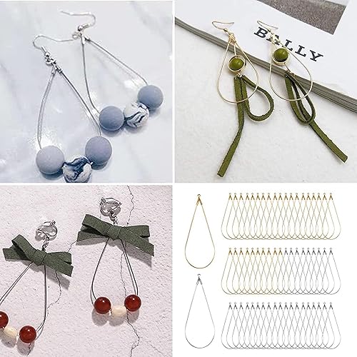 Miniatura 2 de KOICCVQQ Pendientes de gota de agua creativos DIY con cuentas de lágrima, aretes de aro de búsqueda de componentes accesorios Europa América estilo