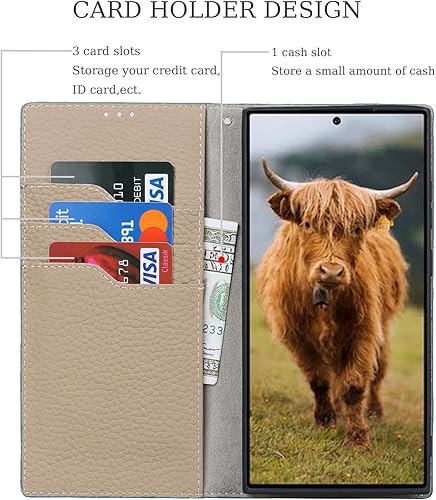 Miniatura 2 de Havaya Funda tipo cartera para Samsung Galaxy S23 Ultra de piel auténtica, para Samsung Galaxy S23 Ultra, funda tipo cartera con tarjetero para