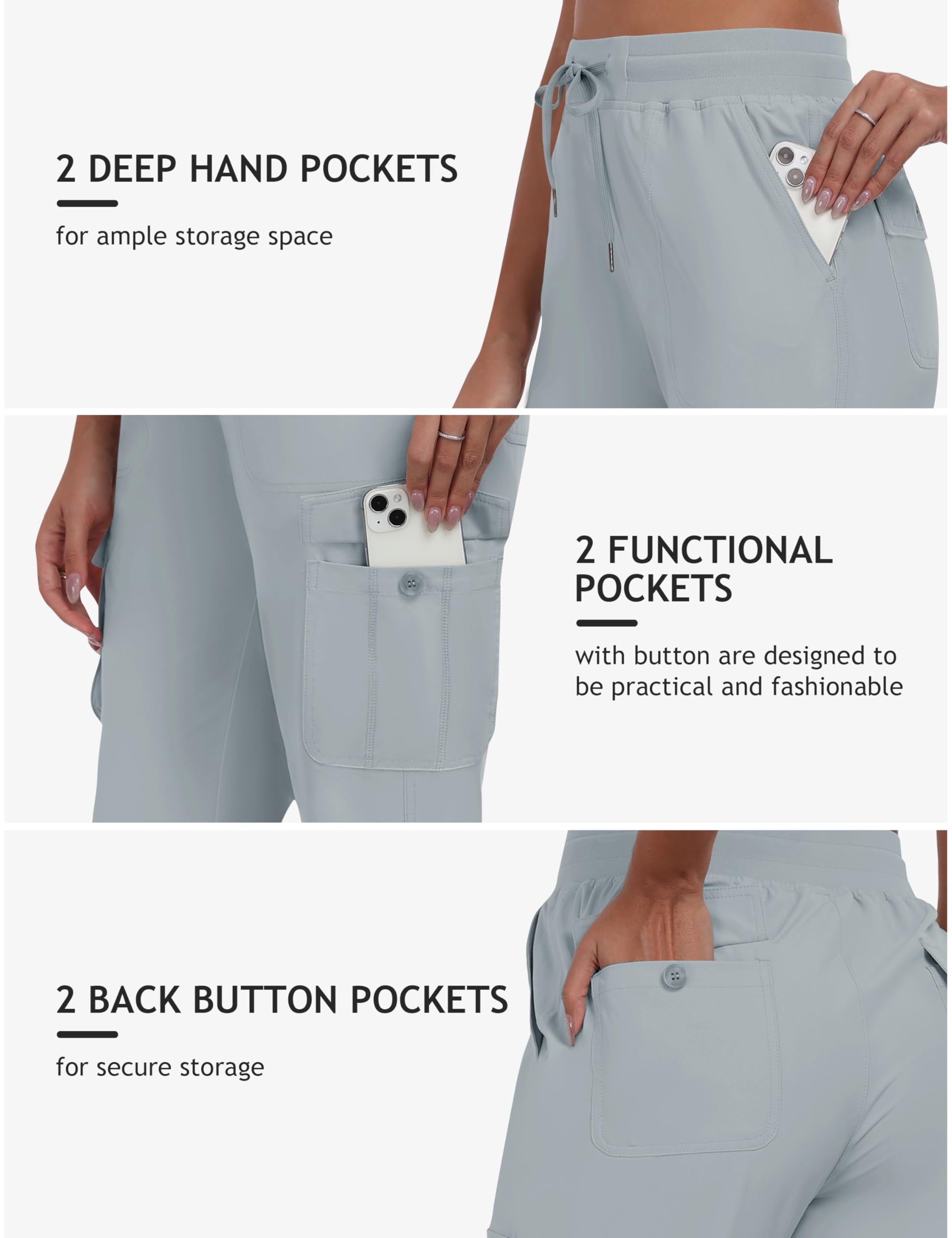 MoFiz Damskie spodnie cargo Capri 3/4, lekkie, outdoorowe, szybkoschnące, oddychające spodnie trekkingowe z kieszenią