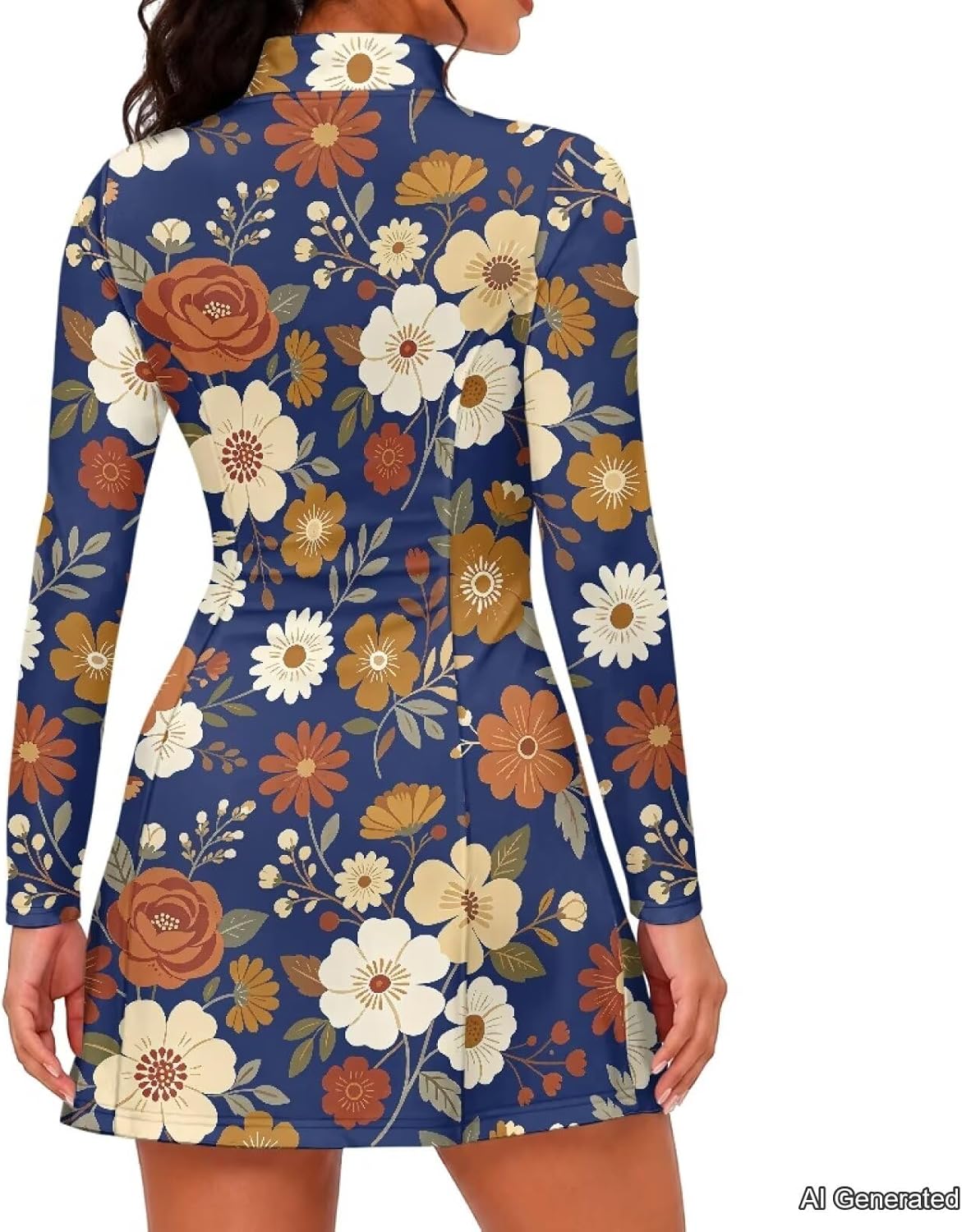 Poceacles 2 Piece Set Women Tennis Dress Golf Dress with Shorts Long Sleeve Mini Dress for Summer Fall