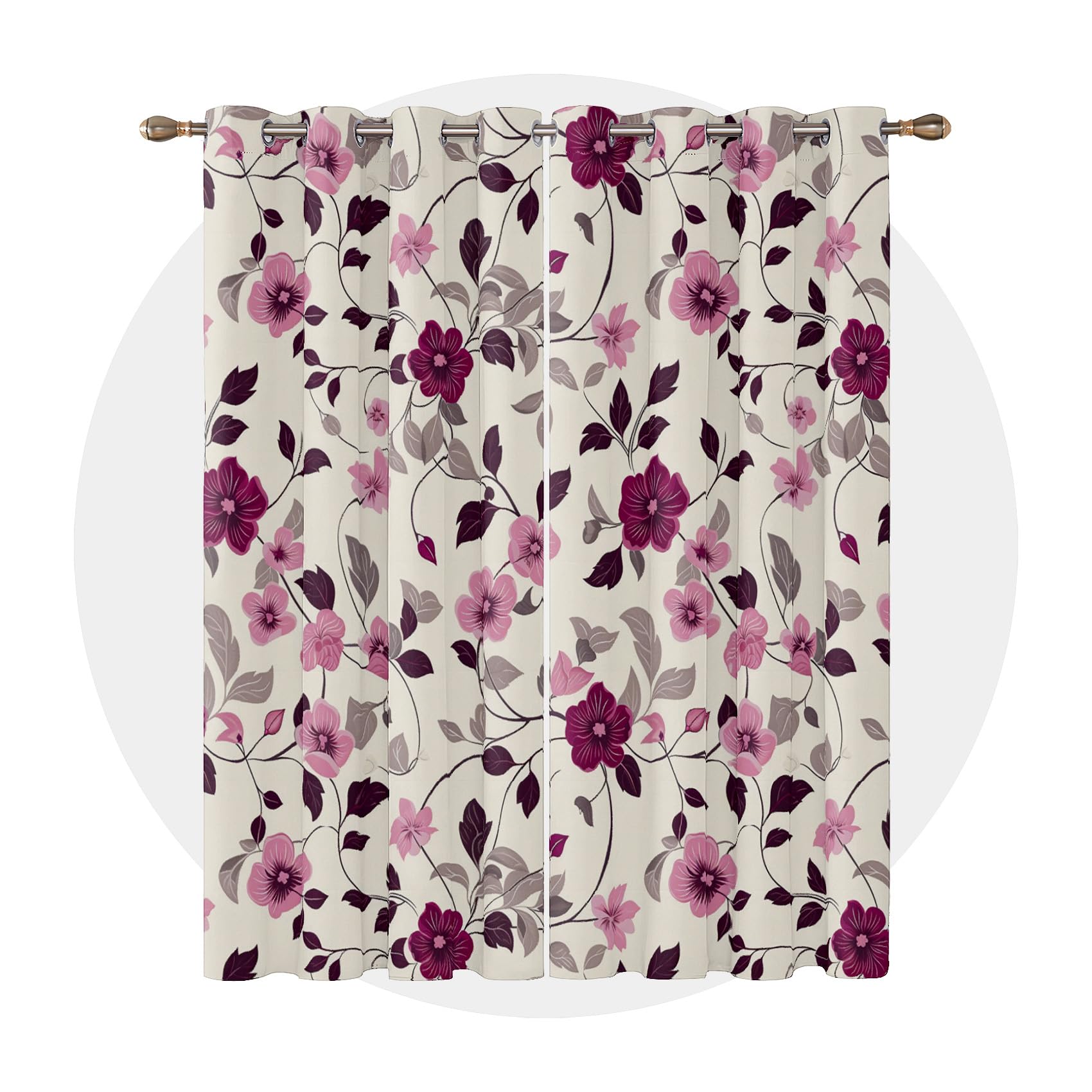 Rideau Occultant Fleurs - Rideau Thermique Motif Fleurs Violet Botanique, Rideaux Chambre Salon Fenetre, Lot de 2 Rideaux et Draperies Intérieurs à Oeillets, 117x183 cm (LxH) J#-15