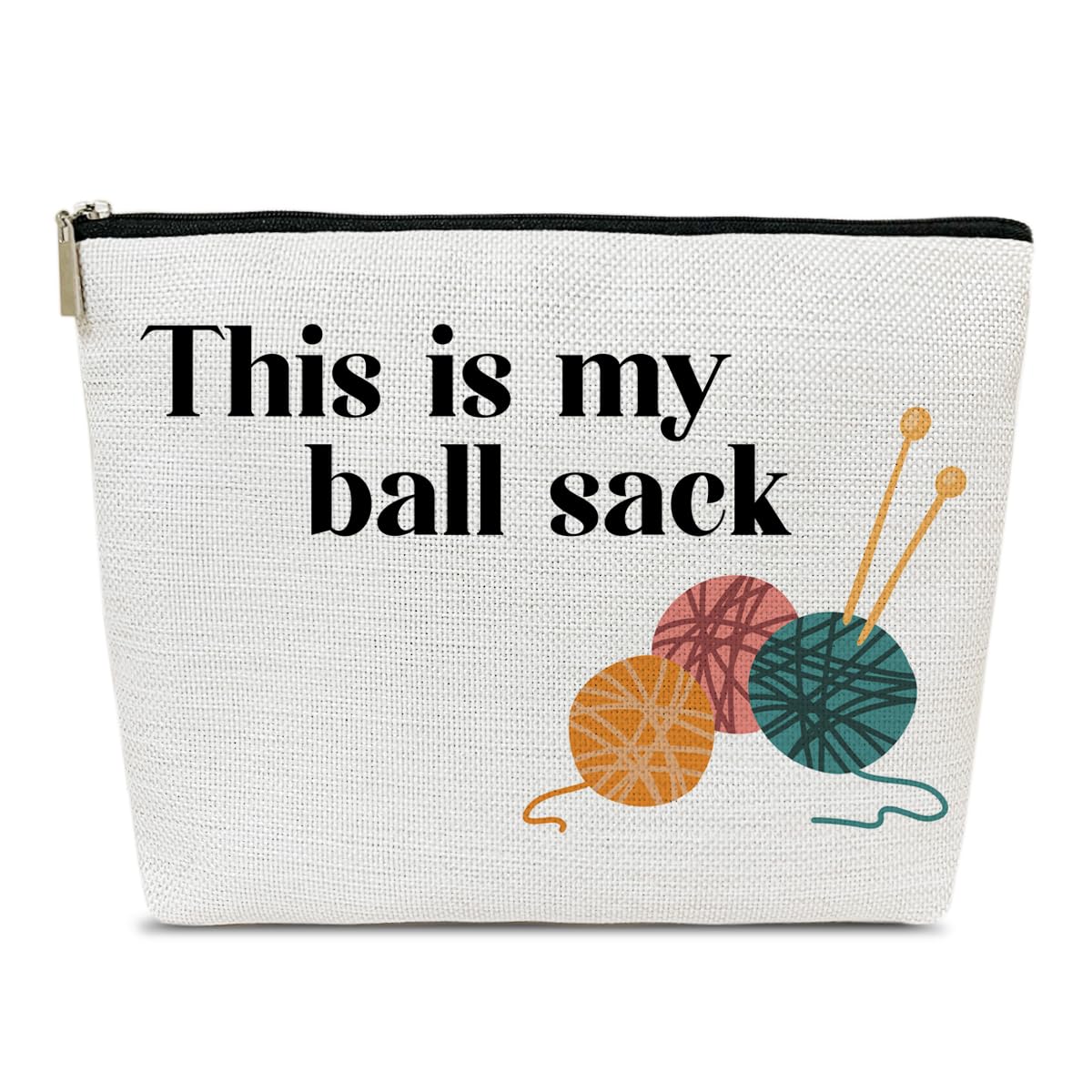 Crochet Makeup Bag for Women, Knitting Gifts for Crochet Lovers Knitters, This is My Ball Sack Cosmetic Bag for Purse, Handmade Gifts