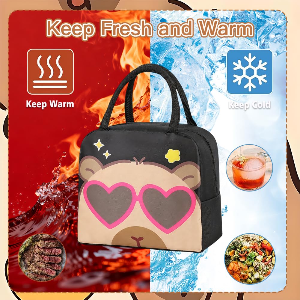 Capybara Sac à dos Set, Sac à dos enfant fille et petit sac isotherme repas avec lunch bag isotherme, adaptés à l'école, aux voyages, au travail et aux loisirs, un choix idéal pour adolescent violet