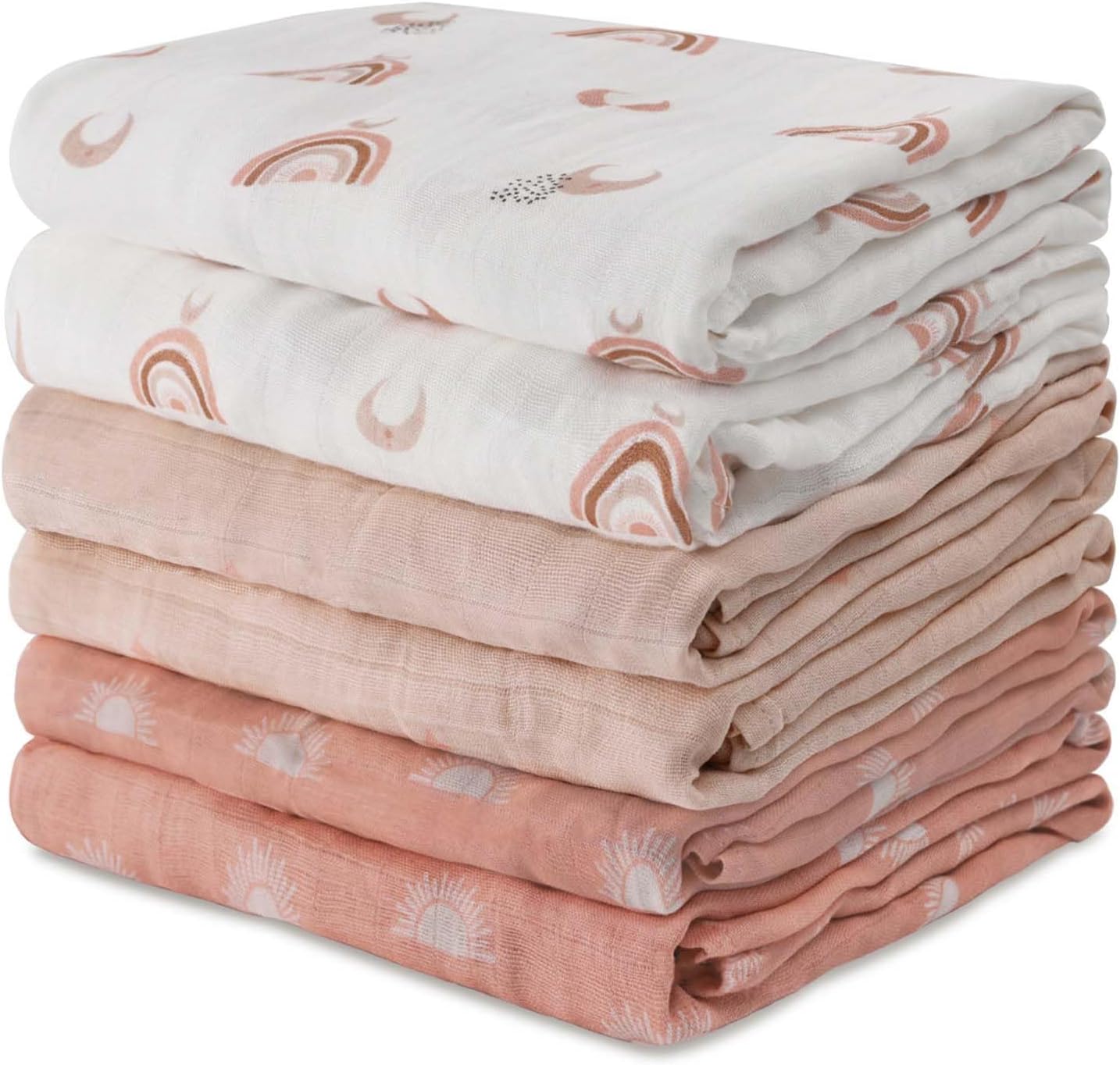 GLLQUEN BABY Receiving Blanket Boy Cotton Muslin Swaddle Blankets Girl Newborn Squares Breathable & Soft Thin Baby Blankets Cloths Double Absorbent Infant Swaddling Wrap - 6 Pack (Sun)