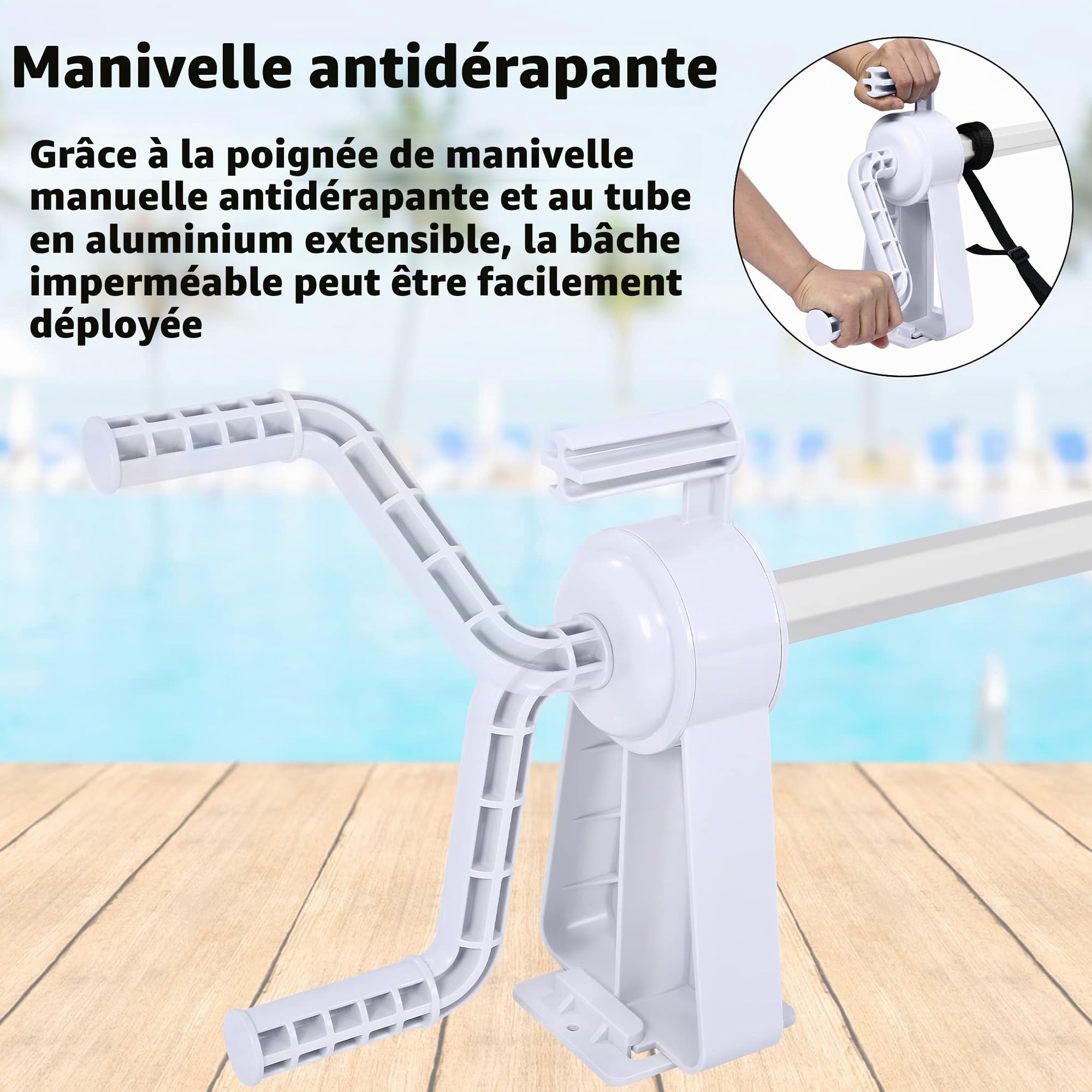 HENGMEI Système d'enroulement de piscine avec bandes de fixation pour films solaires, bâches de piscine et couvertures de 105 à 615 cm