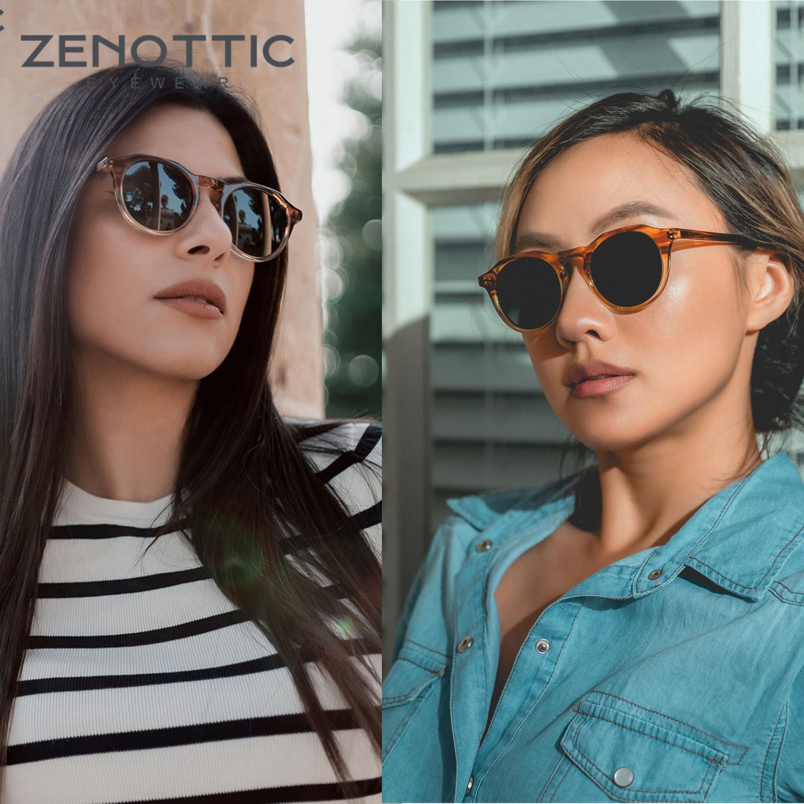 Occhiali da Sole Moda Acetato Rotondo Polarizzato Vintage Ombra Uv400 Uomini Donne Retro Sole- Grey