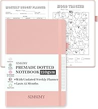 Premade Bullet Dotted Journal Notebook, Pre-made Dot Grid Journaling with Undated Weekly & Monthly Planner, Various Trackers - 12 Month Organization, A5 Hardcover Leather Planner Notebook with