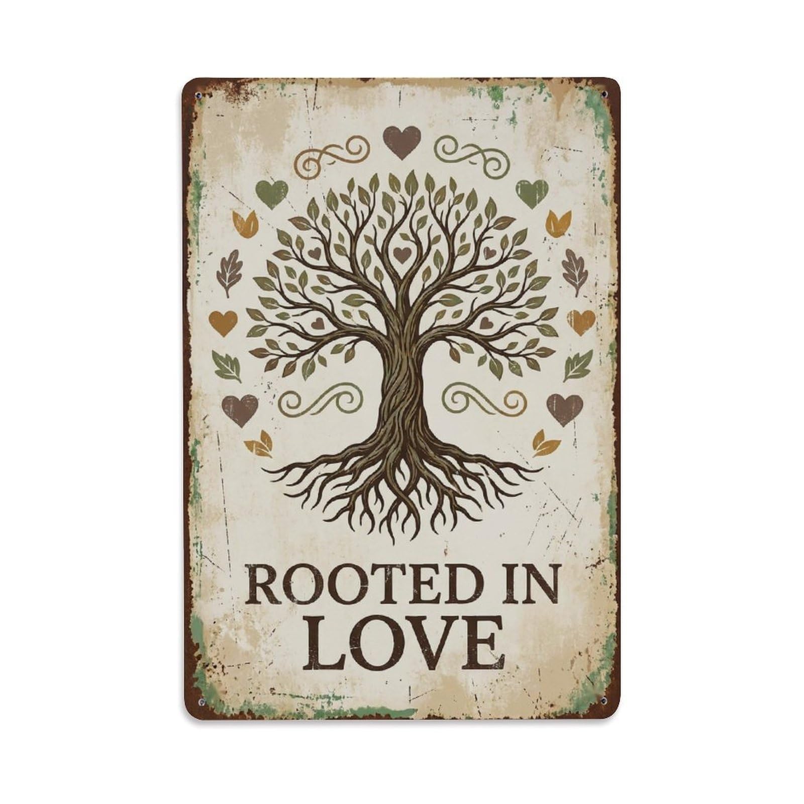 Okngb Style Vintage Garden Botanical Motto Love Tree Weathered Metal Tin Sign Plaque Wall Decor For Cafe, Man Cave, Club Bar, Office, Home Garden Round Metal Poster 8X12inch