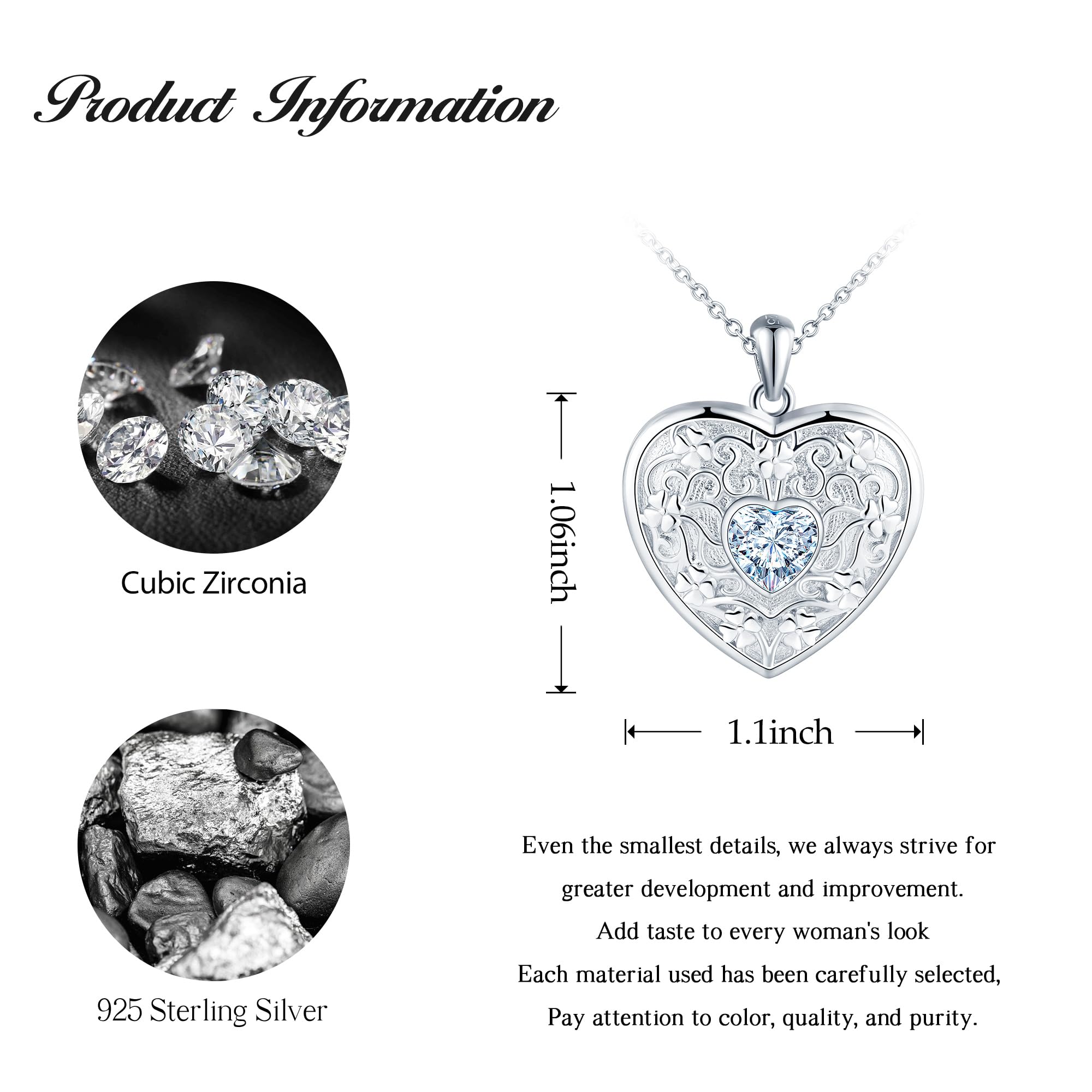 Cuore Foto Collana Donna Argento 925 con Cristallo: Trifoglio Ciondolo Personalizzato con Foto-Portafoto Medaglione Amuleto Collane per Ragazze-Gioielli Amore Regali per Mamma Amici Moglie
