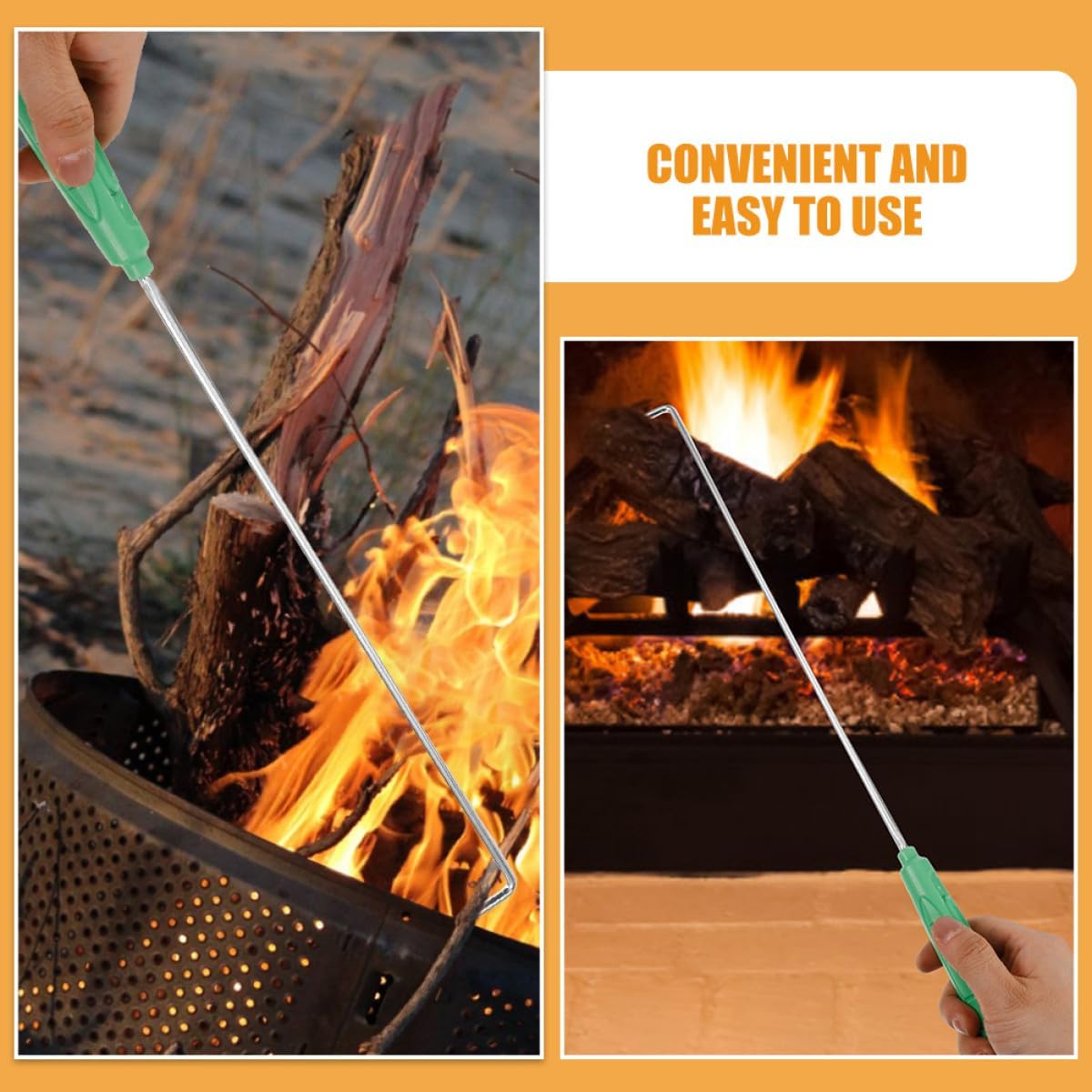 2pcs Long Handle Fire Poker for Fireplace and Fire Pit