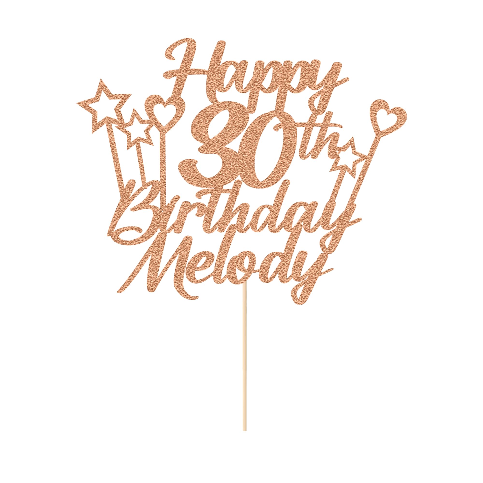 Personalised Happy Birthday Cake Topper Double Sided Glitter Cake Toppers Any Name & Any Age for 16th 18th 21st 30th 40th 50th 60th 70th 80th Birthday Decorations Cake Decorations (Rose Gold)