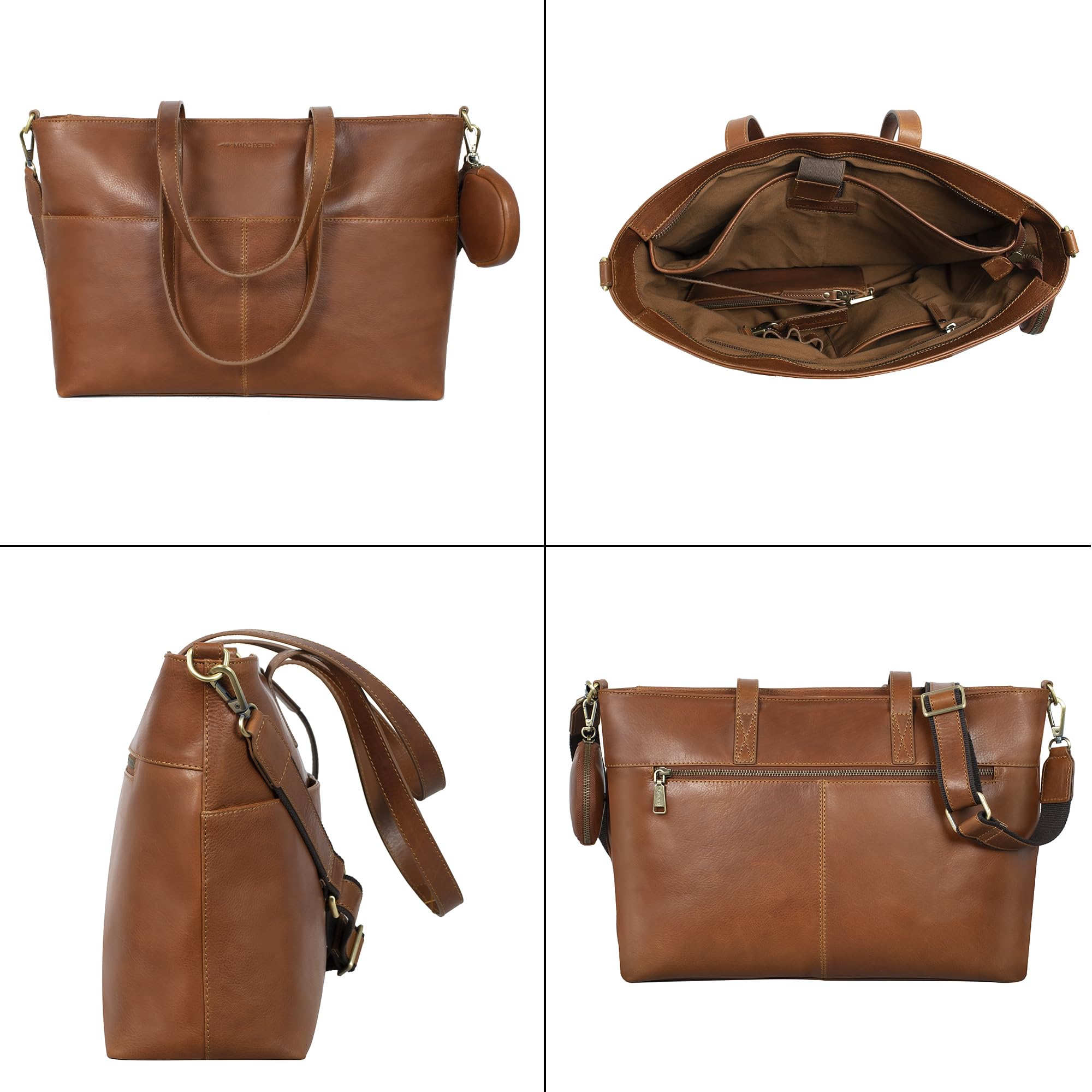 Marc Peter® Vintage Arbeitstasche Sarah, Große Umhängetasche aus Leder, Schultertasche mit 14" Laptopfach, Handtasche für Damen