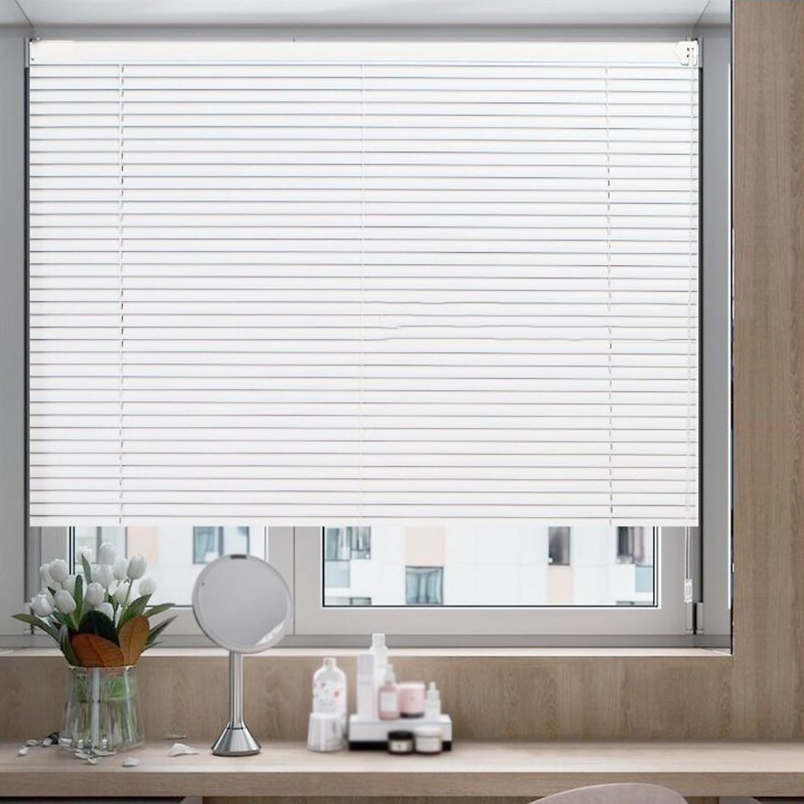 Estor enrollable de aluminio con persianas venecianas térmicas y opacas para privacidad y protección en interiores, kit de montaje en pared y techo, incluido ancho x alto (50 x 100 cm)