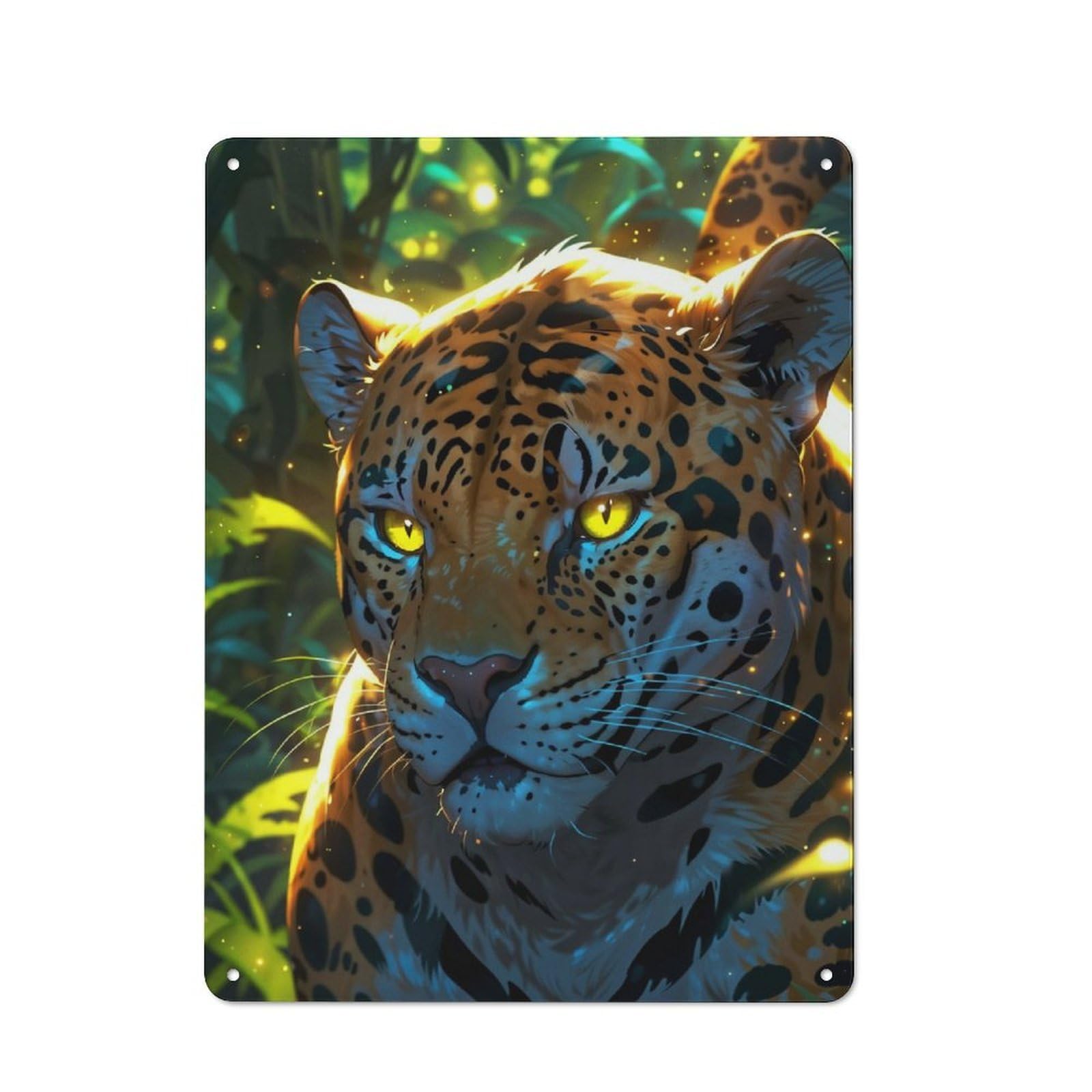 Mystical Jaguar in Jungle Printed Metal Sign 40x30cm for Garage Wall, with Clear Industrial Wall Decor Character