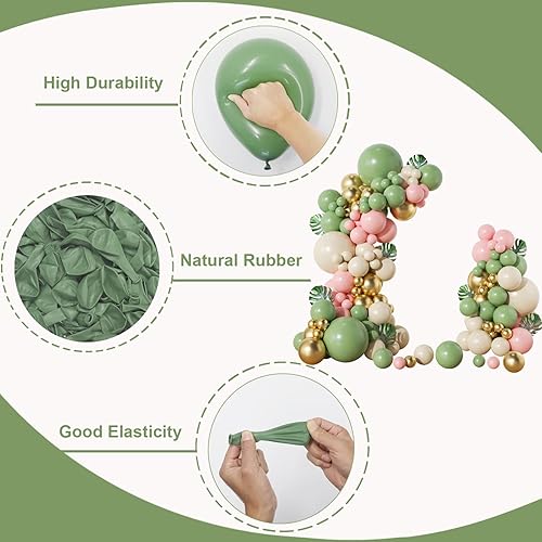 Miniatura 2 de Kit de arco de globos rosa y verde salvia, 144 piezas de guirnalda de globos de color rosa pastel, blanco, arena, cromado, dorado, para niñas,