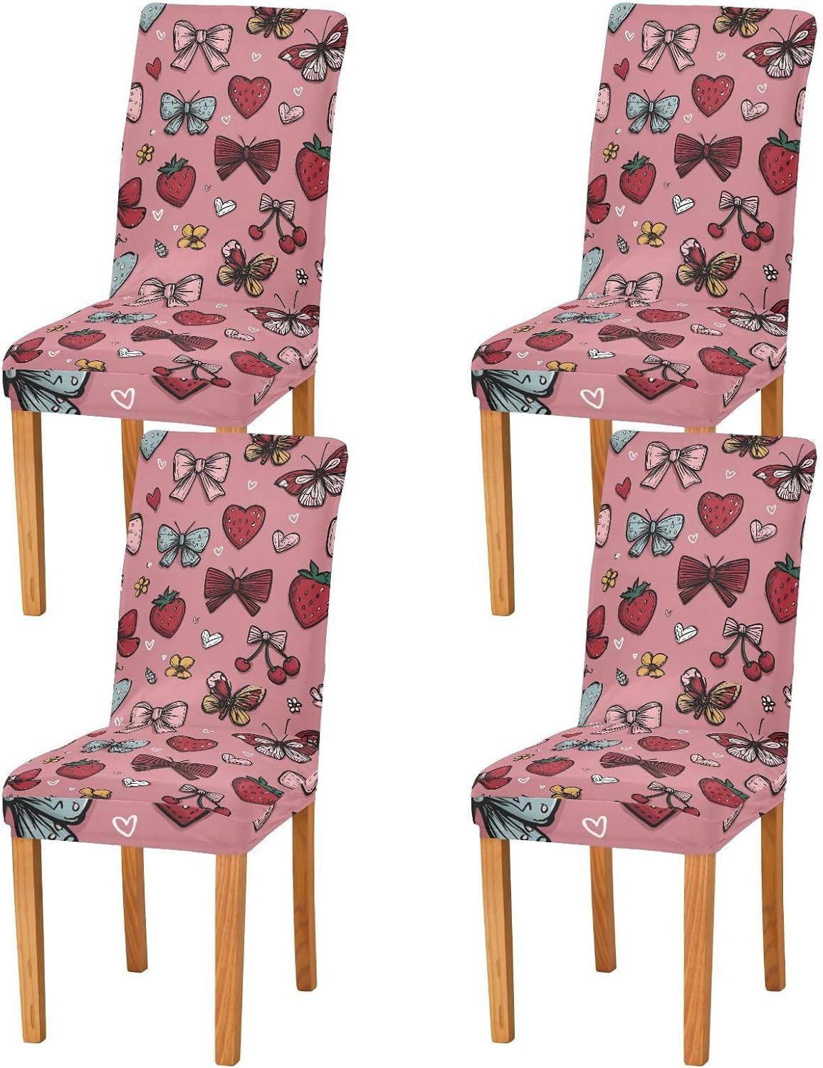 ALAZA Chair Covers for Dining Room, Strawberry Butterfly Love Pattern Stretch Chair Cover Sets Chair Protector Removable Washable for Ktichen Restaurant Hotel