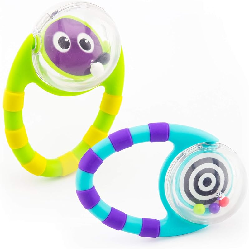Flip & Grip Rattle | Paquete económico de 2 | Juguete de desarrollo con cuentas de sonajero | Discos giratorios con espejo | Para niños de 3 meses en adelante