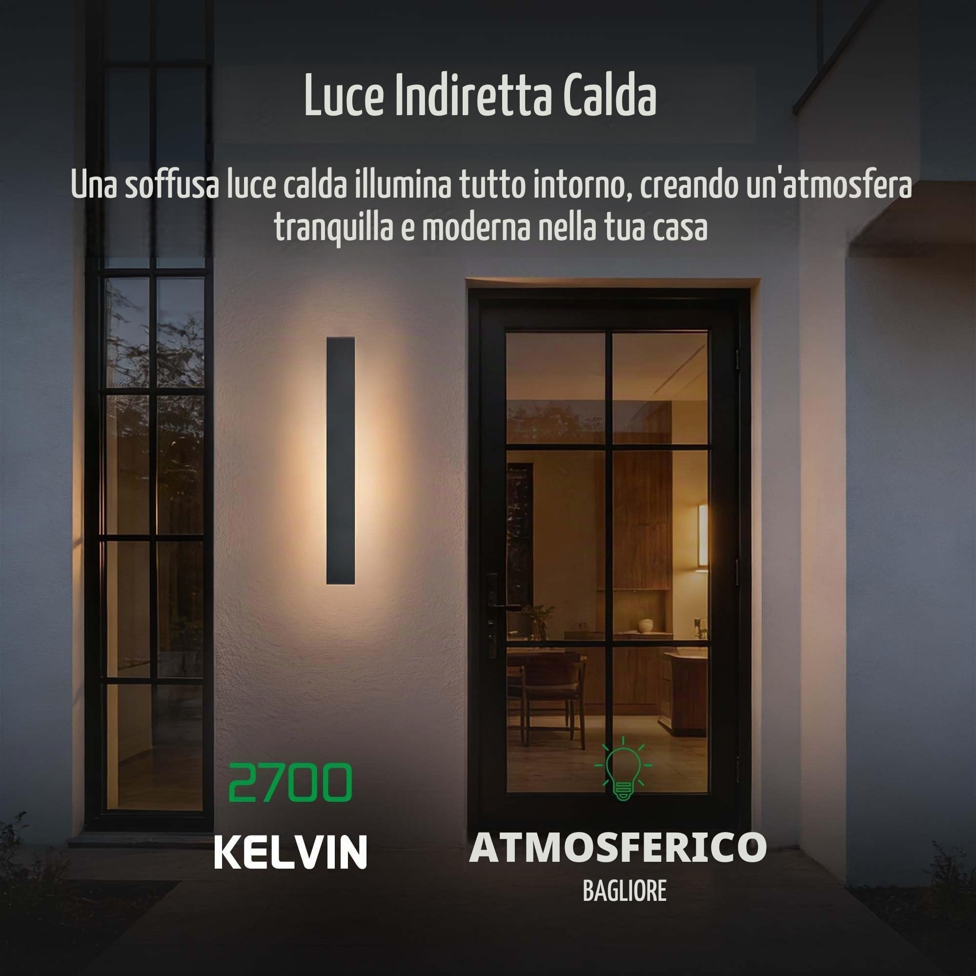 Ledvion - Applique da esterno LED lunga Villa, 100 cm, Ip65, 14W, Noir, Bianco caldo, 2700K, Alluminio e acrilico, per interno ed esterno, applique da esterno, lampada da parete esterna