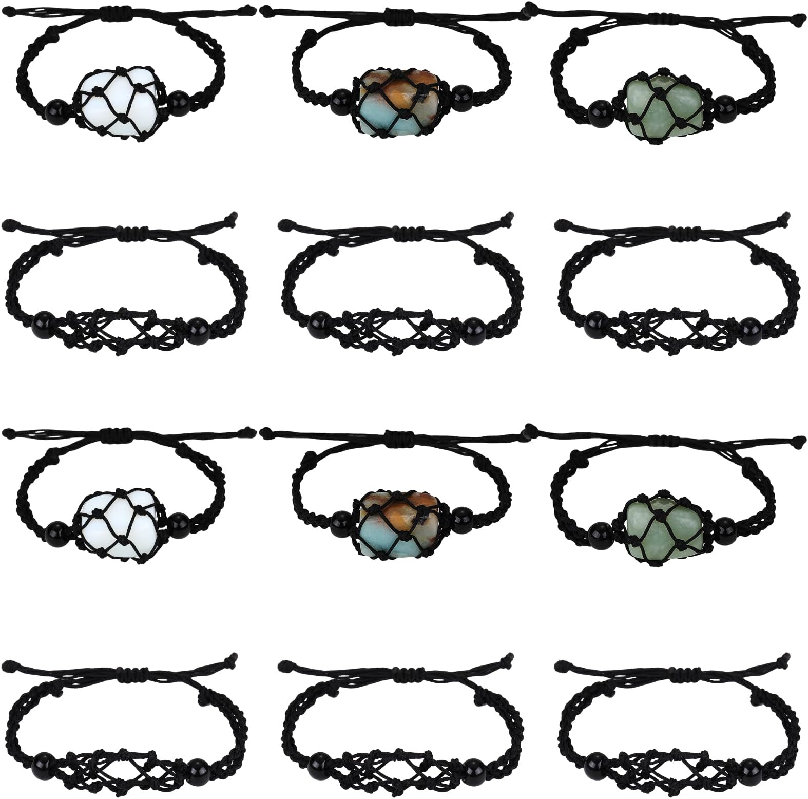 12 Pieces Empty Stone Bracelets Holder, Adjustable Cord Empty Stone Holder Crystal, for Stone Necklace DIY Bracelet Jewelry Making, Black, About 1-7/8~3-1/4 inch(47~84mm)