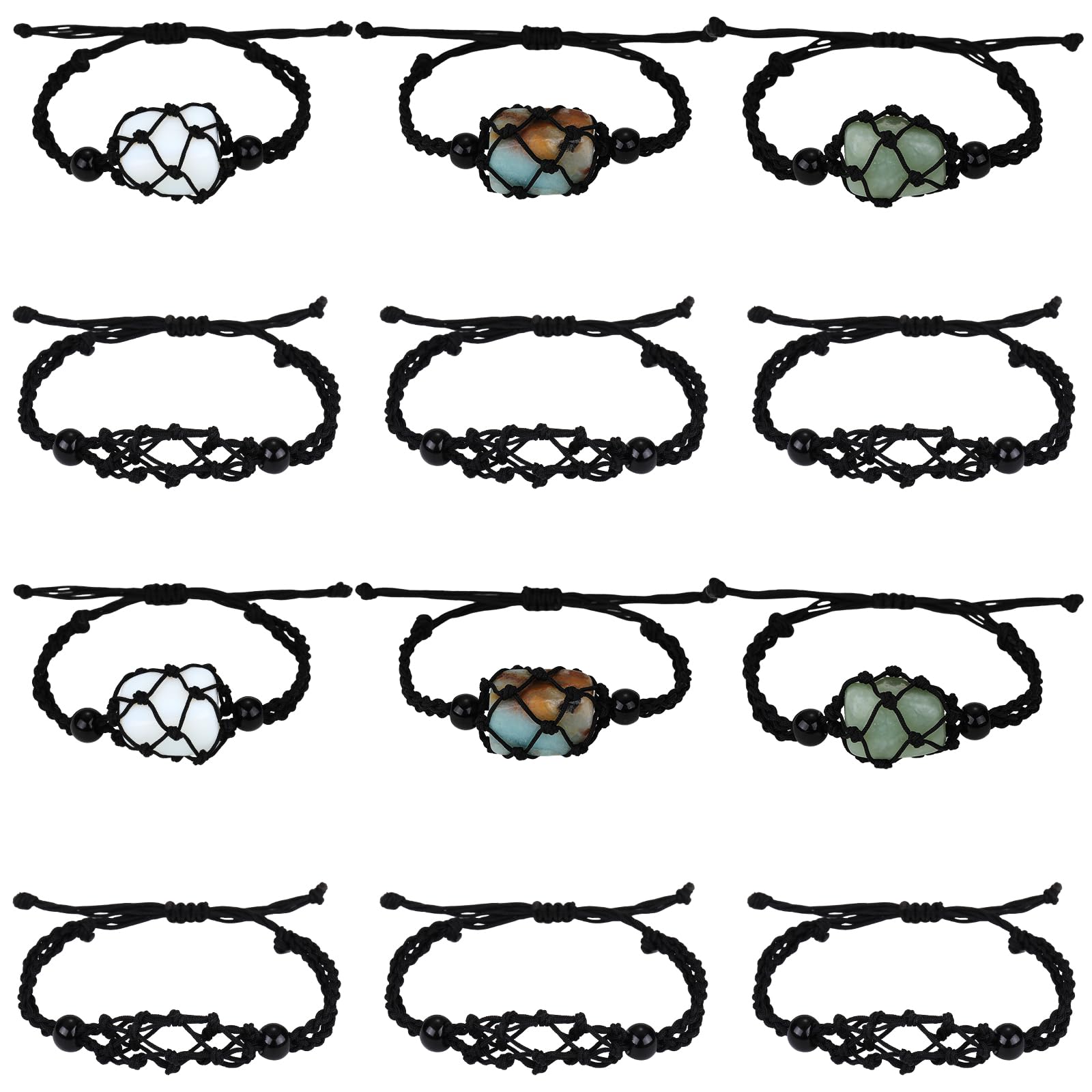WEWAYSMILE 12 Pieces Empty Stone Bracelets Holder, Adjustable Cord Empty Stone Holder Crystal