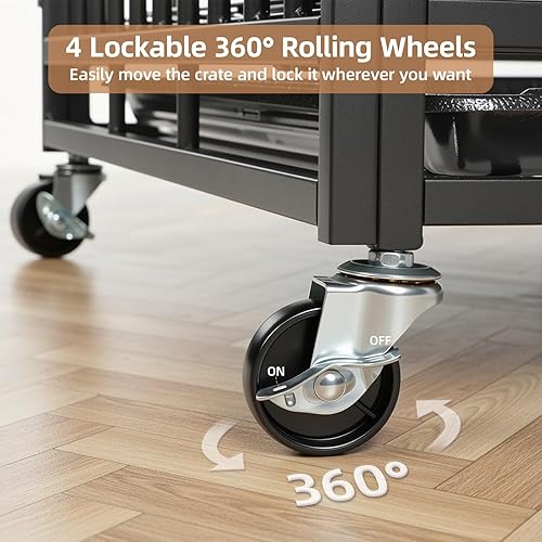 Miniatura 3 de VOWNER Jaula para perros indestructible de 38 pulgadas, resistente a prueba de escapes, con 4 ruedas bloqueables, jaula para perros de alta ansiedad