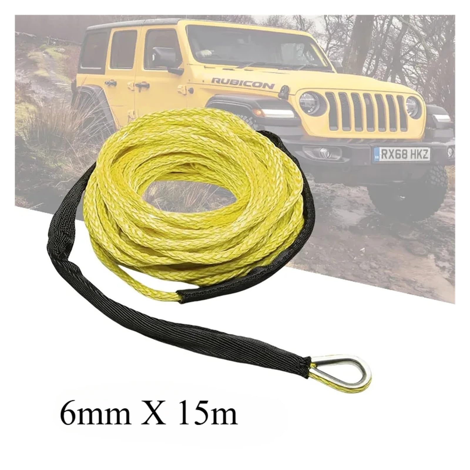 Pas holowniczy 15 m x 6 mm, syntetyczny kabel do wyciągarki samochodowej o udźwigu 10000 funtów, SUV, zamienny, holowniczy Ultramocny