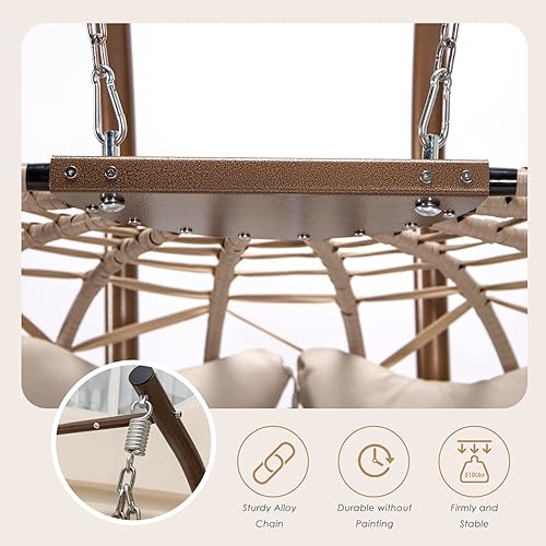 Miniatura 7 de NICESOUL Silla de huevo con doble columpio con soporte, grande para 2 personas, para interiores y exteriores, mimbre para patio, cesta de tamaño