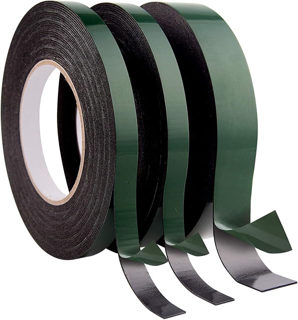TUPARKA 30 Meters Foam Tape Double Sided Black Sponge Tape Waterproof Mounting Tape for Cars Trims Numberplates, 10m Each Roll