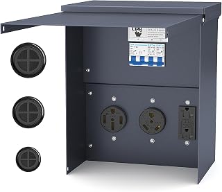 Joinfworld Weatherproof RV Power Outlet Panel: UL Listed Prewired 20/30/50 Amp Temporary Electrical Box for Camper Trailer Motorhome