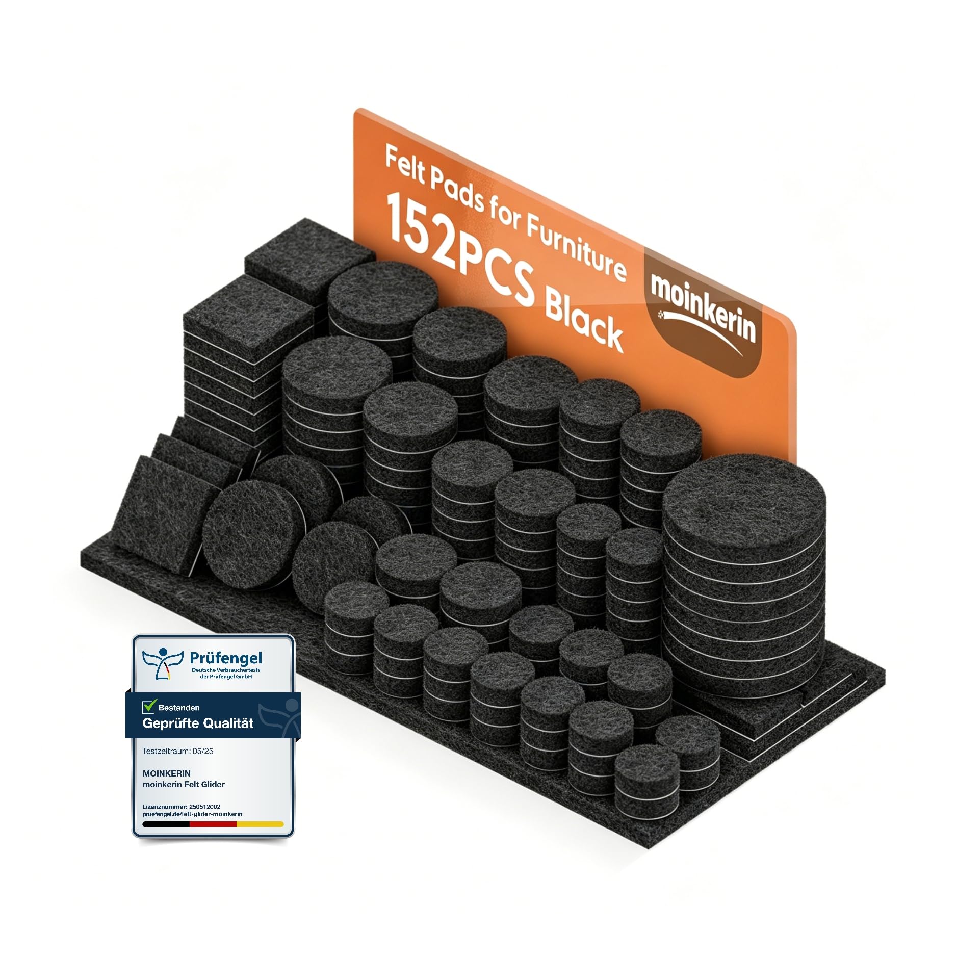 moinkerin 152 Pcs Chair Pads Floor Protectors Felt Pads for Furniture Feet 5mm Thick Self-Adhesive Furniture Pads Anti-Scratch & Noise Reduction Black