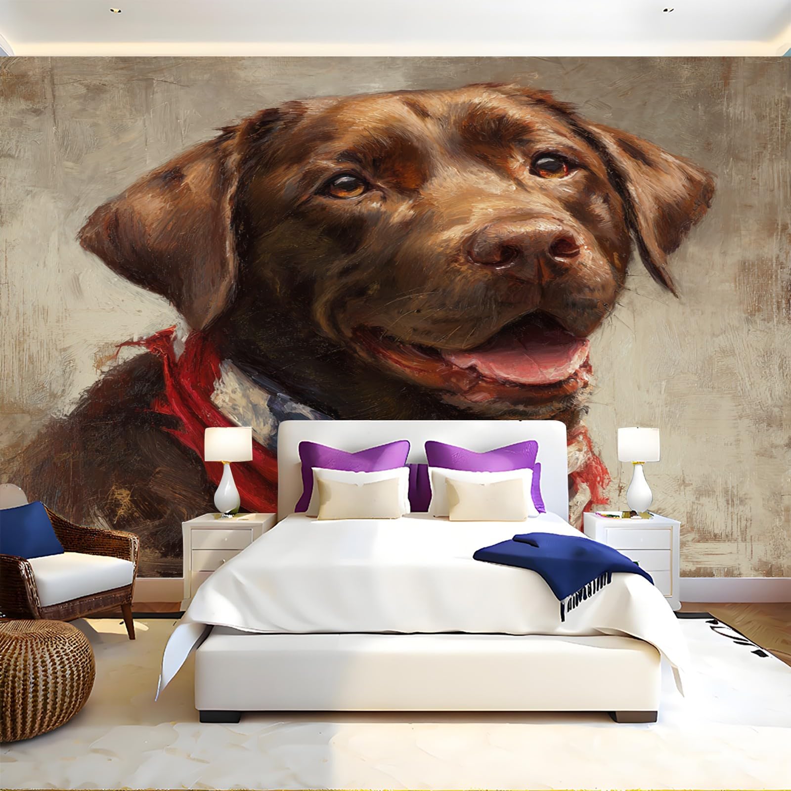 Tapisserie Panoramique Chien Labrador pour Chambre d'Enfant - Déco Murale Brun Intissé