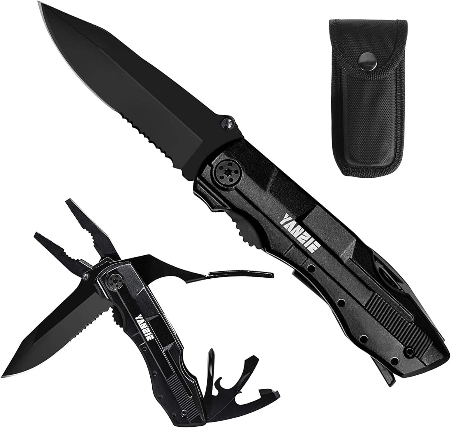 Multi Tool Pocket Knife with Switch Blade, Can Opener, Wire Cutter, Plier Screwdriver, Fishing Knife for Camping Hunting, Gifts for Men Children Him