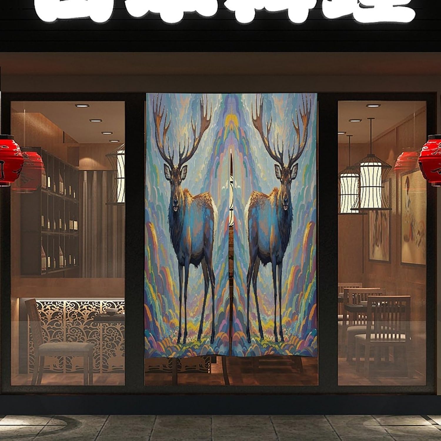 Elk Artwork Door Curtain Printed Doorway Noren Japanese Style Doorway Room Divider Curtains for Privacy Partition Divider Kitchen Home Decorations Wall Hanging