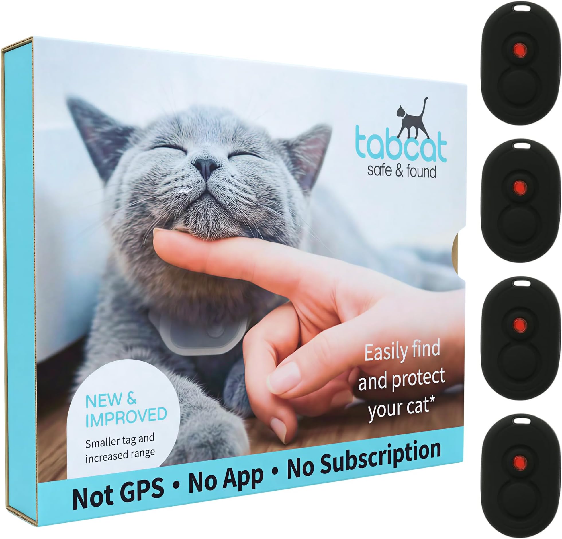 Tabcat V2 Cat & Kitten Tracker - No Subscription | 4 Lightweight Homing Tags, Cases & Tracking Handset | RF Technology, More Accurate than GPS | Track 4 Cats Indoors & Outdoors to 2.5 cm & 150 m Range