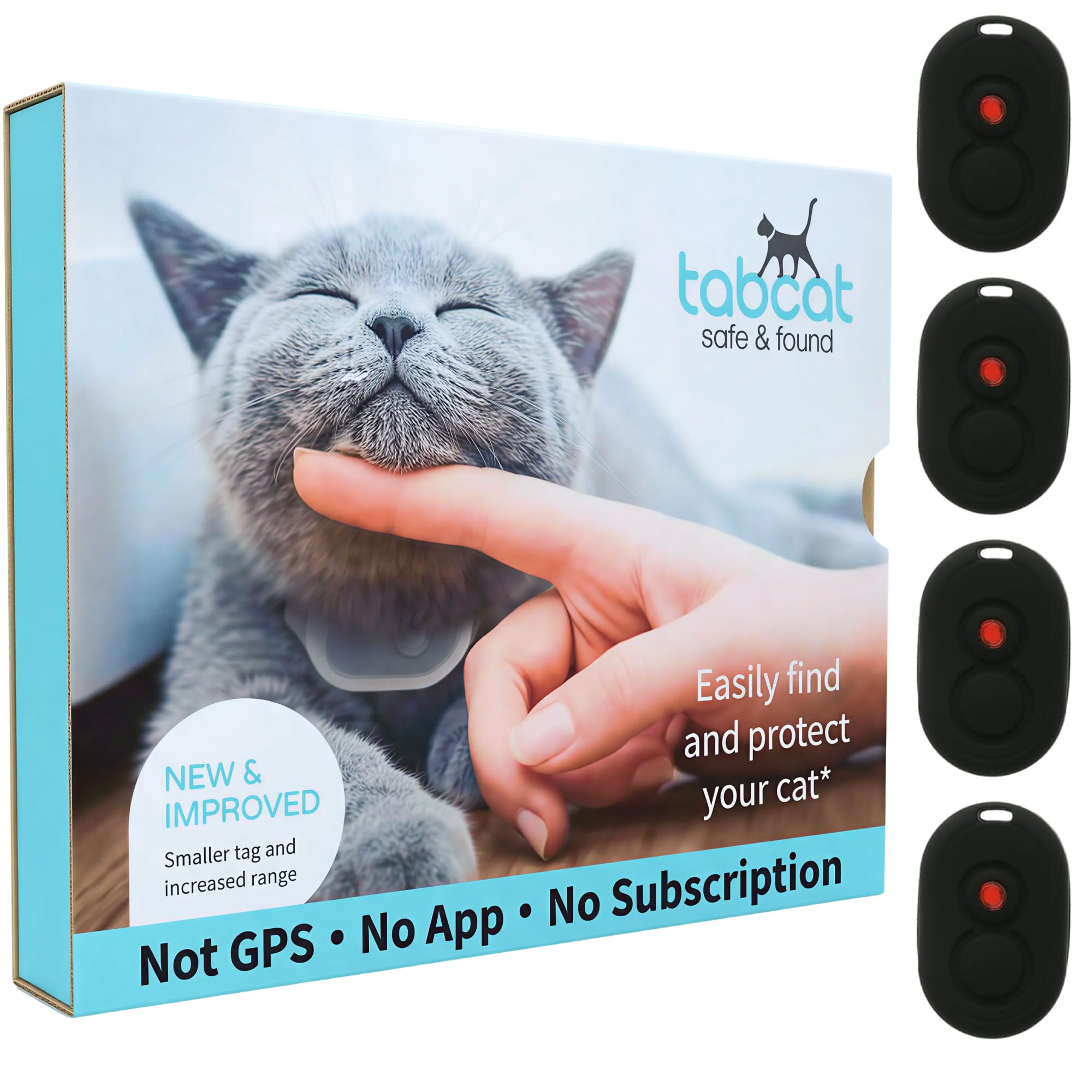 Tabcat V2 Cat & Kitten Tracker - No Monthly Subscription Fee | 4 Lightweight Homing Tags, Cases & Tracking Handset | More Accurate Than GPS | Track 4 Cats Indoors & Outdoors to 1" & 500 ft Range