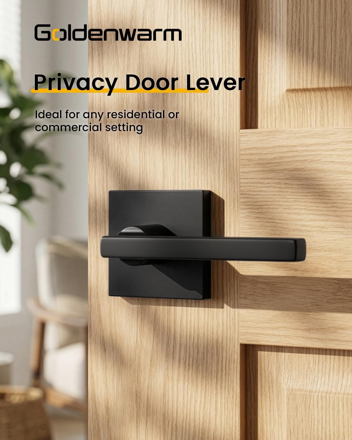 Goldenwarm Black Interior Door Handles, Matte Black Door Handle Interior, Black Privacy Lever Door Handle, Heavy Duty Interior Door Levers, Contemporary Bathroom Door Handles Bulk(6 Pack)