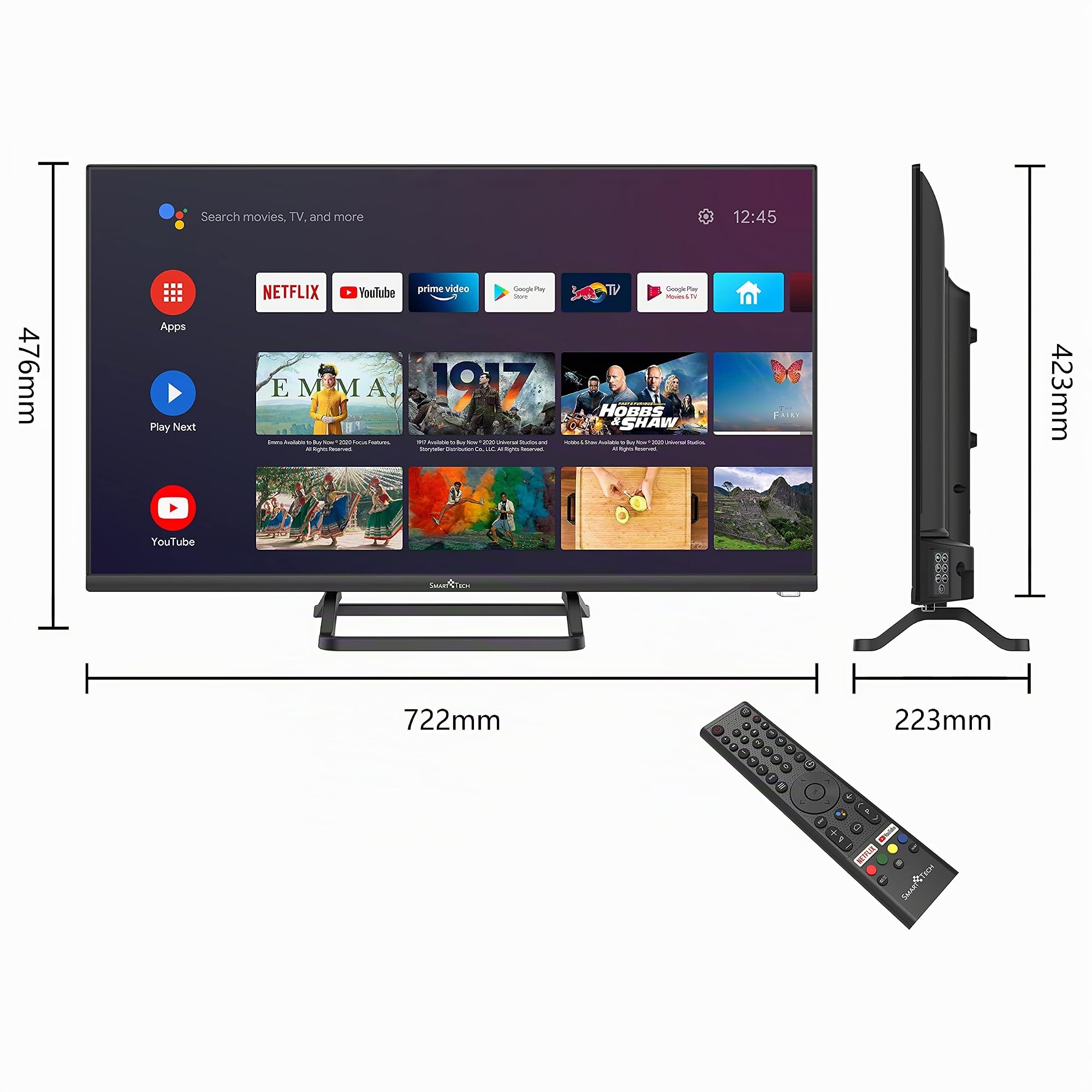 Smart TV 32 Pollici, HD Ready, LED, DVB-T2, Android