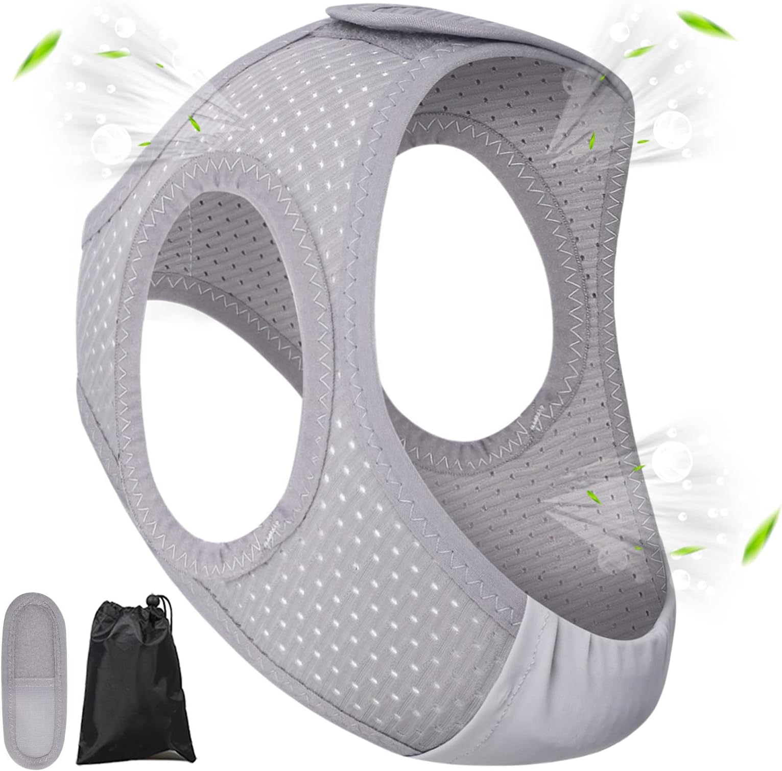 Anti Snoring Chin Strap - Light Breathable Cpap Chin Strap Snoring Solution, Comfortable Chin Portion Widen Softer, Efficient Reduce Snoring, Adjustabl Sleep Chin Strap for Men Women - Grey