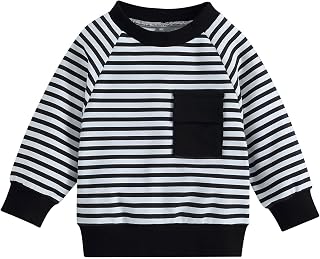 Toddler Kids Soft Cotton Warm Crewneck Cartoon Stripes Long Sleeve Pullover Sweatshirts Hoodie