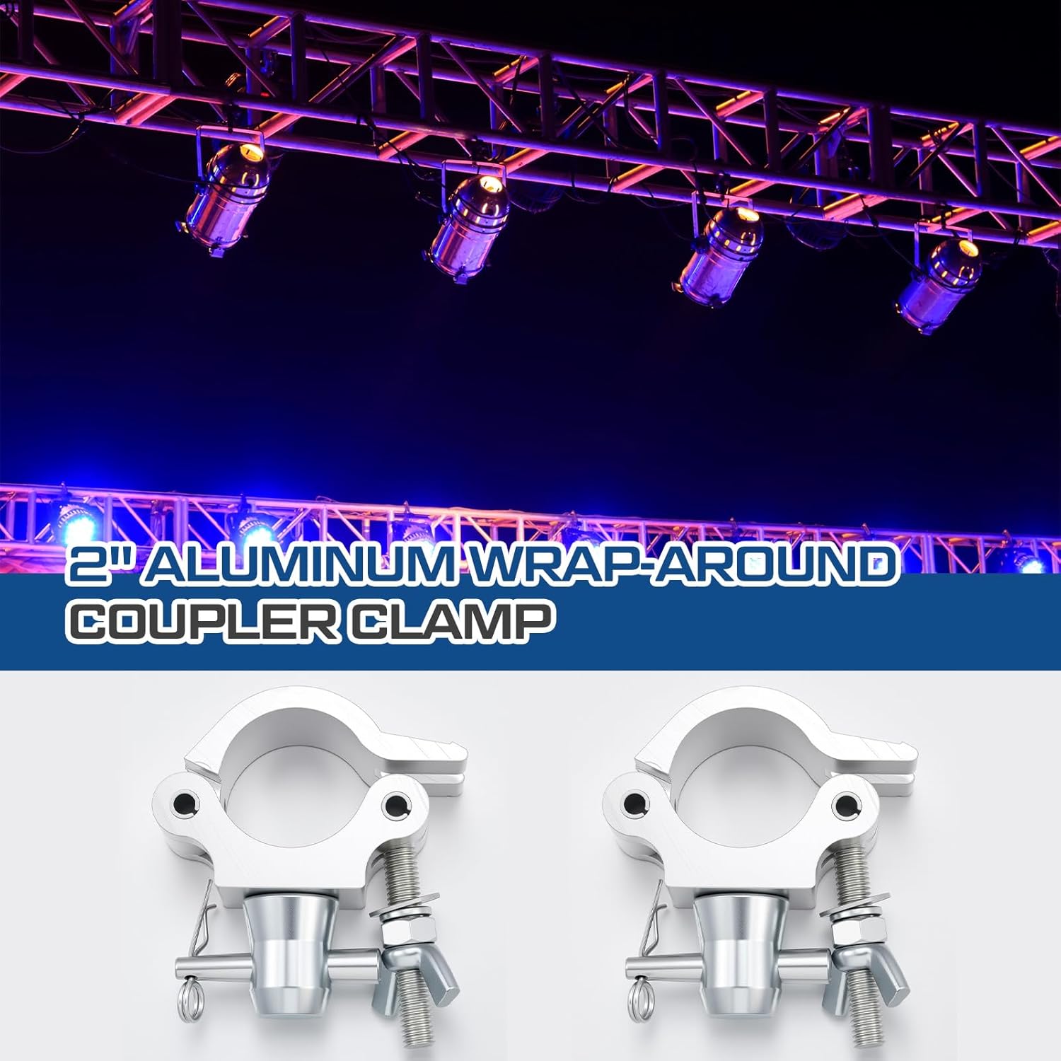 Moxweyeni 2 Pcs Truss Clamps 1.89-2" for Stage Light Tube/Pipe Wrap-around Coupler Aluminum Alloy Heavy Duty Truss O Clamps DJ Setups Lighting Pole Clamp Accessories